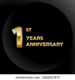 1 years anniversary, 3d vector design for anniversary celebration with gold color on black background, simple and luxury design. logo vector template
