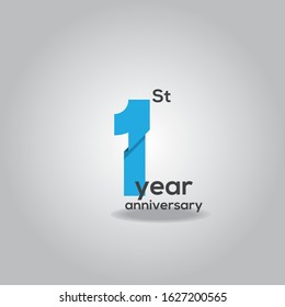 1 Years Anniversary Celebration Blue and White Vector Template Design Illustration