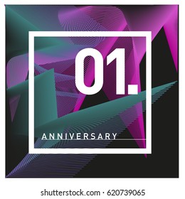1 years Anniversary Celebration Design Template. Colorful Greeting Card Design with Gradient and Dynamic Effect. First Birthday Party Poster and Celebration
