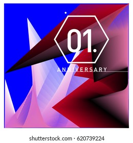 1 years Anniversary Celebration Design Template. Colorful Greeting Card Design with Gradient and Dynamic Effect. First Birthday Party Poster and Celebration