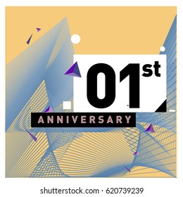1 years Anniversary Celebration Design Template. Colorful Greeting Card Design with Gradient and Dynamic Effect. First Birthday Party Poster and Celebration