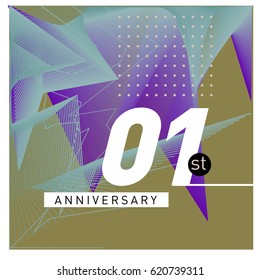 1 years Anniversary Celebration Design Template. Colorful Greeting Card Design with Gradient and Dynamic Effect. First Birthday Party Poster and Celebration