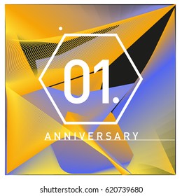 1 years Anniversary Celebration Design Template. Colorful Greeting Card Design with Gradient and Dynamic Effect. First Birthday Party Poster and Celebration