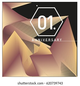 1 years Anniversary Celebration Design Template. Colorful Greeting Card Design with Gradient and Dynamic Effect. First Birthday Party Poster and Celebration