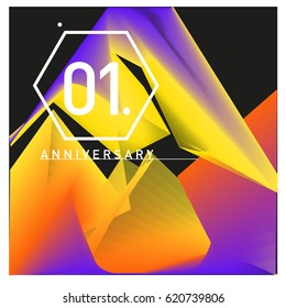 1 years Anniversary Celebration Design Template. Colorful Greeting Card Design with Gradient and Dynamic Effect. First Birthday Party Poster and Celebration