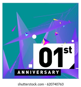 1 years Anniversary Celebration Design Template. Colorful Greeting Card Design with Gradient and Dynamic Effect. First Birthday Party Poster and Celebration