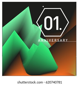 1 years Anniversary Celebration Design Template. Colorful Greeting Card Design with Gradient and Dynamic Effect. First Birthday Party Poster and Celebration
