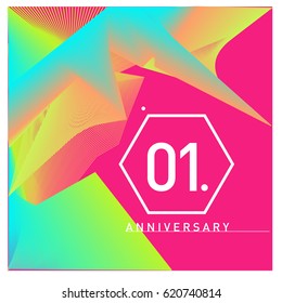 1 years Anniversary Celebration Design Template. Colorful Greeting Card Design with Gradient and Dynamic Effect. First Birthday Party Poster and Celebration