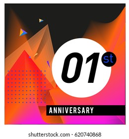 1 years Anniversary Celebration Design Template. Colorful Greeting Card Design with Gradient and Dynamic Effect. First Birthday Party Poster and Celebration