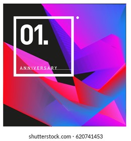 1 years Anniversary Celebration Design Template. Colorful Greeting Card Design with Gradient and Dynamic Effect. First Birthday Party Poster and Celebration