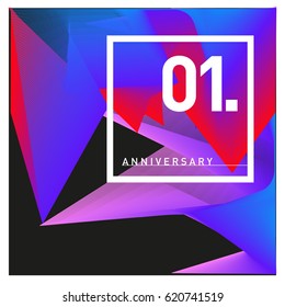 1 years Anniversary Celebration Design Template. Colorful Greeting Card Design with Gradient and Dynamic Effect. First Birthday Party Poster and Celebration