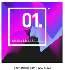 1 years Anniversary Celebration Design Template. Colorful Greeting Card Design with Gradient and Dynamic Effect. First Birthday Party Poster and Celebration