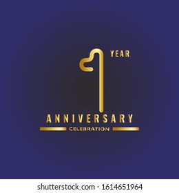 1 years anniversary celebration emblem. anniversary elegance golden logo on dark blue background, vector illustration template design for celebration greeting and invitation card