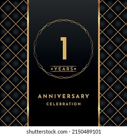 1 years anniversary celebration golden color with circle ring isolated on black background for the anniversary celebration event, wedding, greeting card, birthday party, and Invitation.