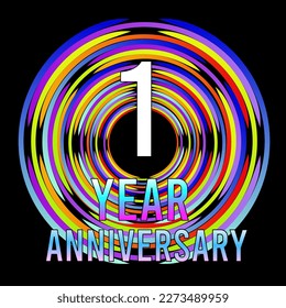 1 years anniversary, for anniversary and anniversary celebration logo, vector design colorful isolated on  black background