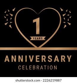 1 years anniversary celebration logotype. anniversary logo with golden color isolated on black background, vector design for celebration, invitation card, and greeting card. Eps10 Vector Illustration