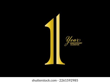 1 years anniversary celebration logotype gold color vector, 1st birthday logo, 1 number, anniversary year banner, anniversary design elements for invitation card and poster. number design vector