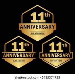 1 years anniversary celebration logotype. 11th anniversary logo collection. Set of anniversary design template. Vector and illustration.