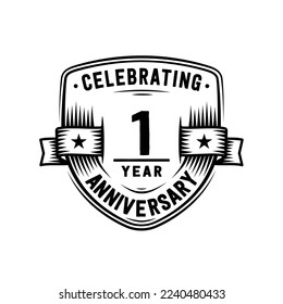 1 years anniversary celebration shield design template. 1st anniversary logo. Vector and illustration.