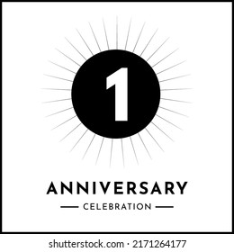 1 years anniversary celebration with starburst isolated on white background. Creative design for happy birthday, wedding, ceremony, event party, award, invitation event, and greeting card.