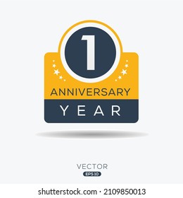 1 years anniversary celebration template, Vector illustration.