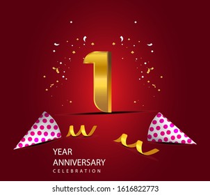 1 Years Anniversary Celebration Vector Template Design Illustration