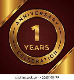 1 years anniversary celebration, vector design with gold color on brown background with a simple and luxurious design.logo vector template