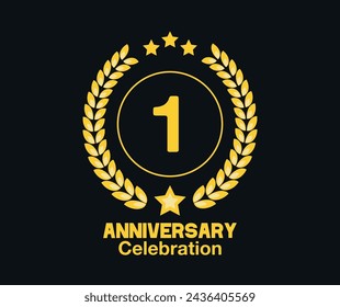 1 Años de celebración de aniversario. Celebración de lujo vectorial con aro, laurel y estrellas doradas