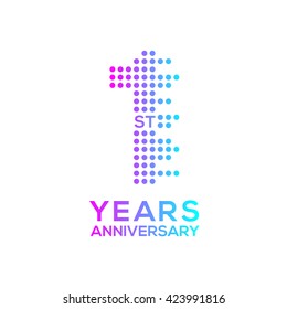 1 years anniversary with a circle,dotted,digital,technology logo