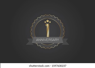 1 years anniversary design logotype 3D golden stylized modern on black background for celebration event