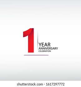1 years anniversary design logotype with red color on white background for celebration