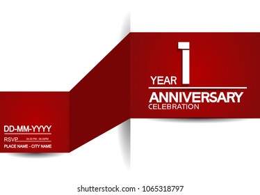 1 years anniversary design with red and white background for celebration event brochure