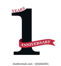 1 years anniversary design with red ribbon isolated on white background for celebration event