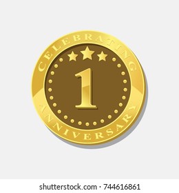 1 Years anniversary Gold logo. Vector illustration eps.10
