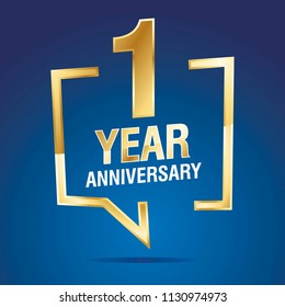 1 Years Anniversary gold white blue logo icon