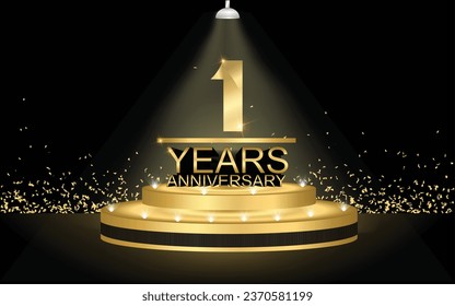 1 years anniversary Golden Jubilee Award Graphics Background. Entertainment Spot Light Hollywood Template Luxury Premium Corporate Abstract Design Template Banner Certificate.