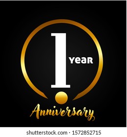 1 years anniversary golden and silver color with circle ring isolated on black background for anniversary celebration event