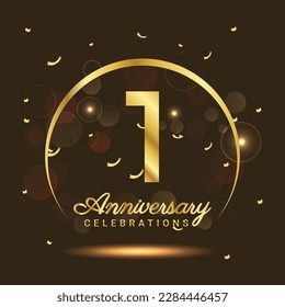 1 years anniversary Half moon anniversary with confetti and a light gold effect on a black and brown background
