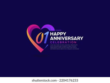 1 years anniversary icon logo colorful with love shape