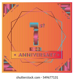 1 years anniversary logo celebration with ring and ribbon. Greeting card and cover template.
