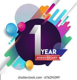 1 years Anniversary logo with colorful abstract background, vector design template elements for invitation card and poster your birthday celebration.