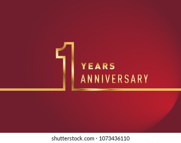 1 years anniversary logo, gold colored isolated with red background