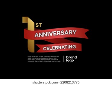 1 years anniversary logo with gold and red emblem on black background