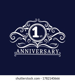 1 years Anniversary logo, luxurious 1st Anniversary design celebration.
