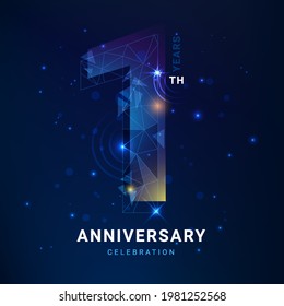 1 years anniversary logo template geometric line with star. Poster template for Celebrating 1th event. Design for banner, magazine, brochure, web, invitation or greeting card. Vector illustration