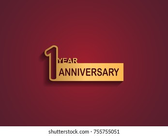 1 years anniversary logotype with outline number golden color on red background