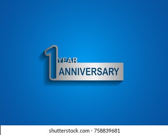 1 years anniversary logotype with outline number silver color on blue background