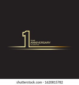 1 years anniversary logotype with single line golden and silver color for celebration