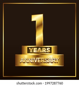 1 years anniversary logotype trophy. Gold anniversary celebration emblem design for booklet, pamphlet, magazine, brochure, poster, web, invitation or greeting card. Vector illustration