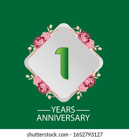 1 Years anniversary. Vector design greeting card with decorative floral for celebration